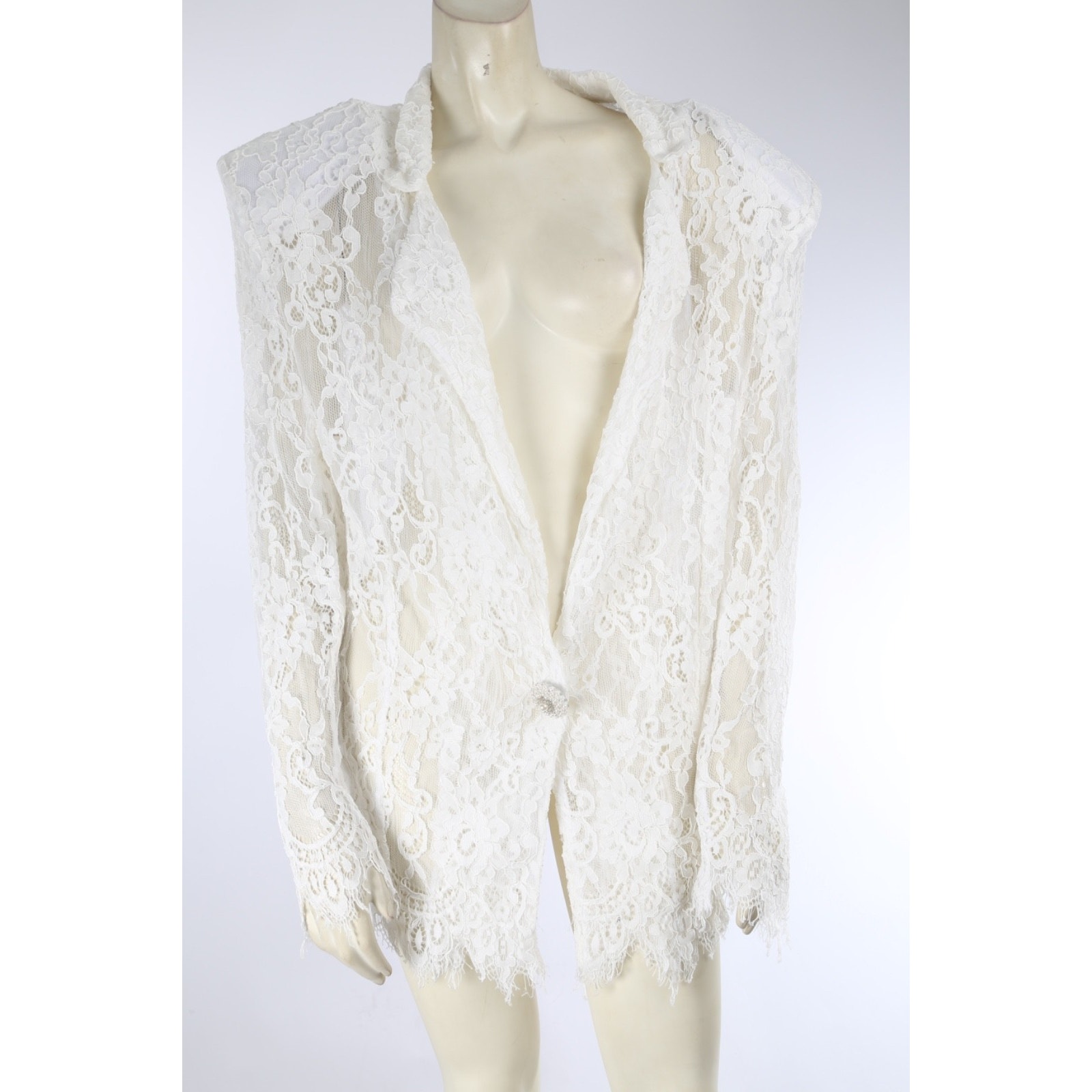 Bronx & Banco Blazer White Lace Sheer Single Button Wedding Bridal Size M